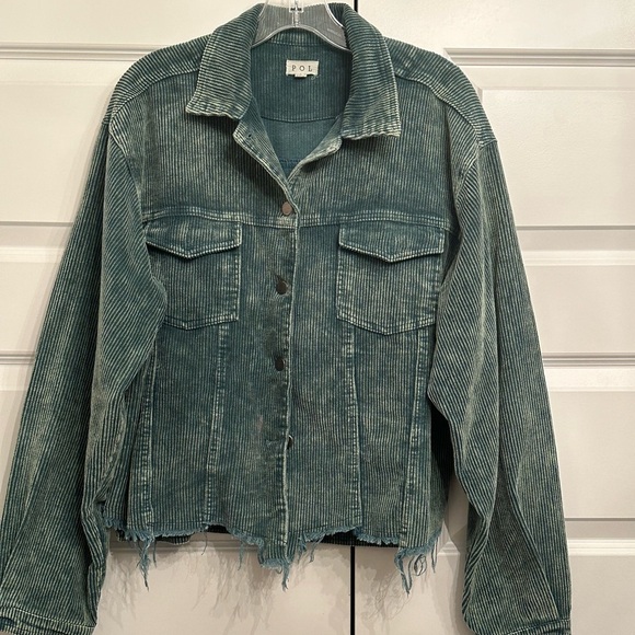 NWOT POL HUNTER GREEN BUTTON DOWN DISTRESSED HEM CORDUROY JACKET - Picture 6 of 8